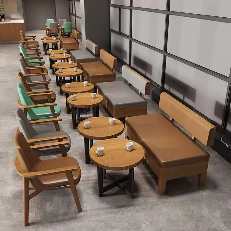 

cafe shop table chair combination solid wood back chair restaurant milk tea shop leisure lounge area booth seat sofa