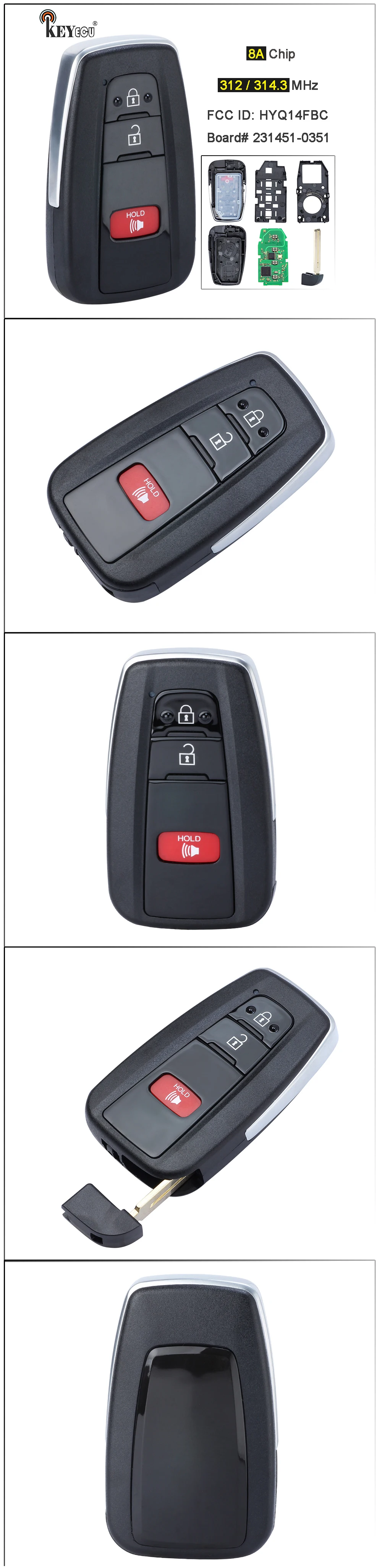 Keyforkess 314.3MHz 8A Circuito Integrato 231451-0351 HYQ14FBC Smart Chiave A Distanza Fob per Toyota Prius 2016 2017 2018 2019 2020 2021 2022 - S8d26733468a54c18aad4ca73b42d58b2X