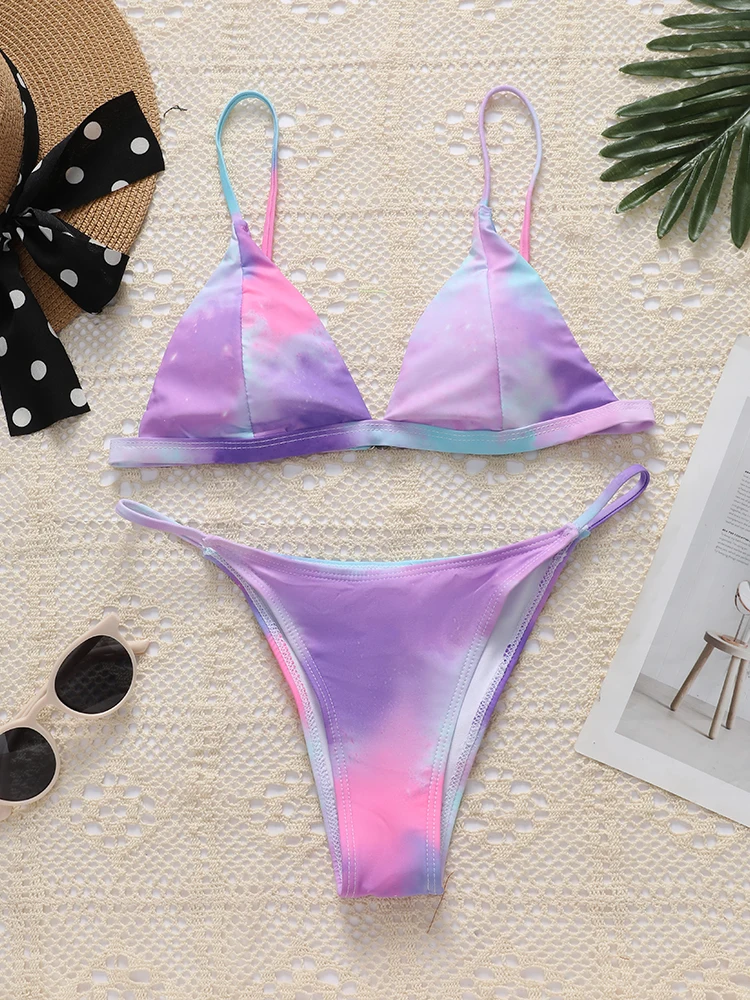 Summer Tie Dye Two Piece Bikini Spaghetti Straps Women Swimwear Sexy Swimwear High Quality Bathing Suit Beach Micro Bikinis