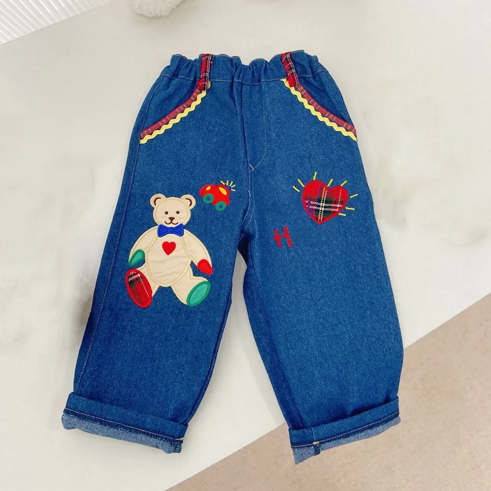 

Autumn baby girls pants cotton Cartoon embroidered boys and girls' jeans