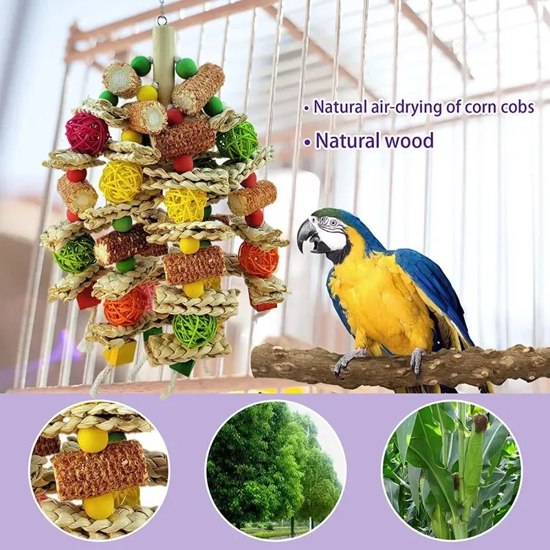 Bird Swing Toy Wooden Parrot Perch Stand Playstand with Chewing Beads Cage Playground for Budgie Birds 4