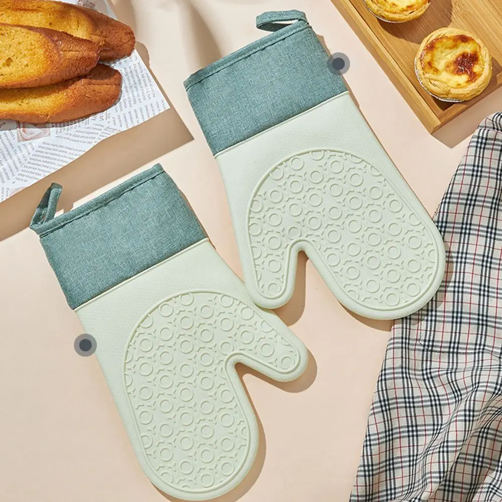 Soft Lining Heat Silicone Oven Mitt Heat Insulation Thickened Cotton Kitchen Mitten Anti-Scalding Household Glove Cooking