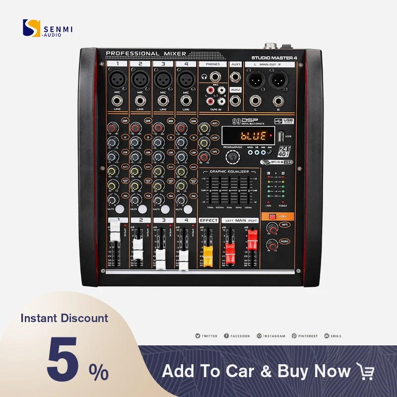 

Audio Console Mixer Multifunctional Audio Mixer 4 Channel Mixer Amplifier Audio DJ Audio Mixer