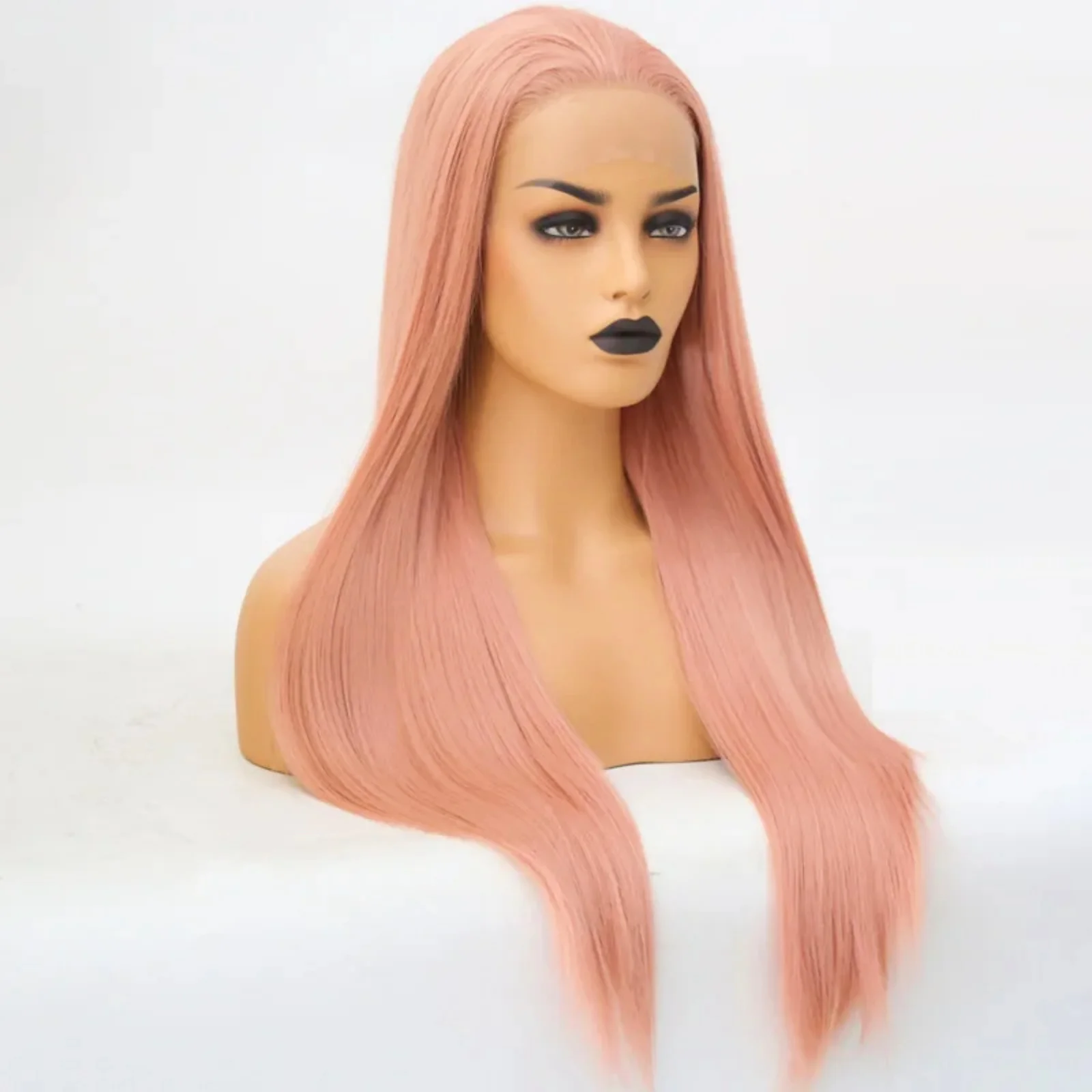 Pastel Pink Long Straight Synthetic Lace Front Wig Glueless Frontal Light Pink Colored Hair Lace Wigs For Women Party Cosplay Womens Synthetic Wigs