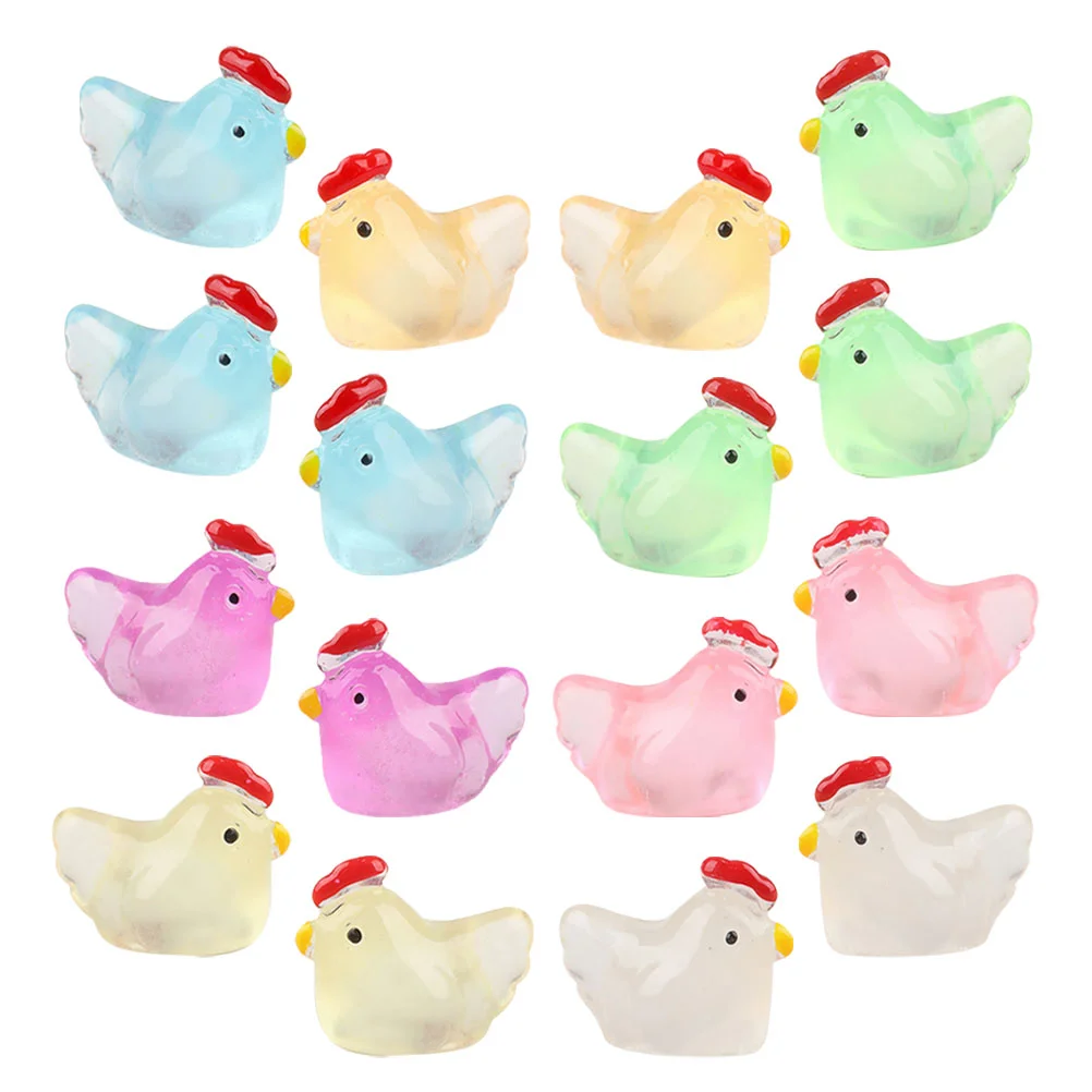 

18 Pcs Micro Landscape Ornament Bulk Toys Tiny Figurines Animals Figures Small Chicken Mini Resin Luminous Office