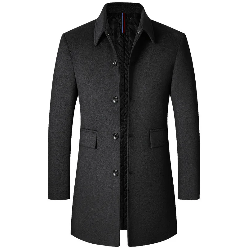 

2023 Autumn/Winter Solid Color Thickened Extended Coat Windproof and Cold Resistant Men's English Retro Wool Coat Men's Clothing