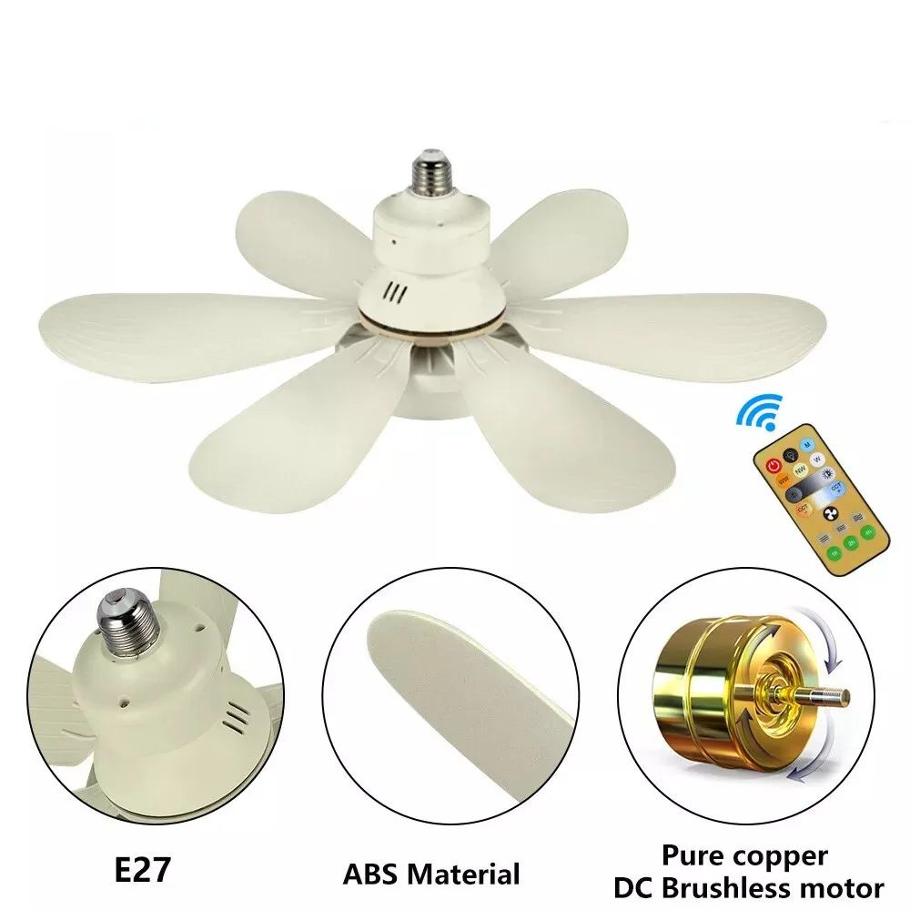

Socket Fan Lamp Light Home Use Silent Ceiling Fans E27 30/40W LED Wireless Remote Control Ceiling Fan light Living Bed Room