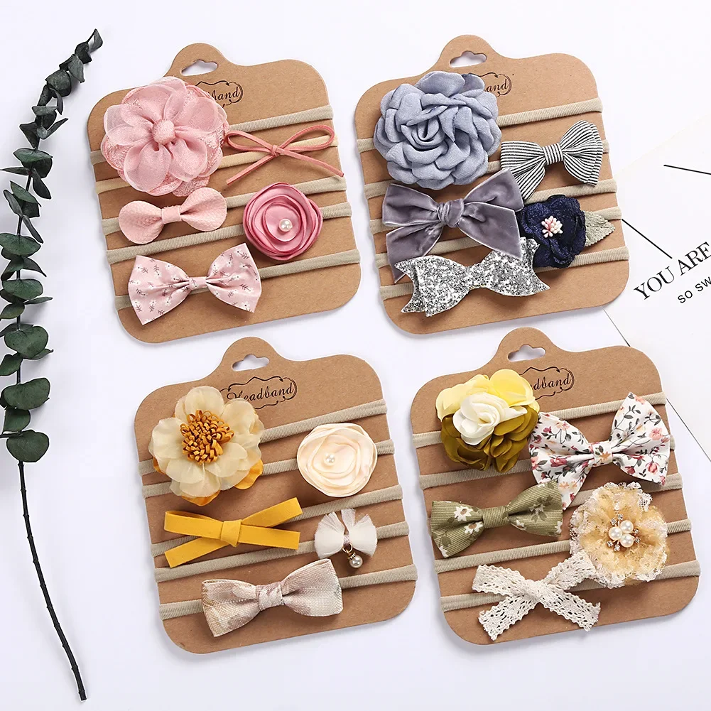 Hair Accessories 5Pcs/Set Baby Girl Headbands Newborn Bows Elastic Nylon