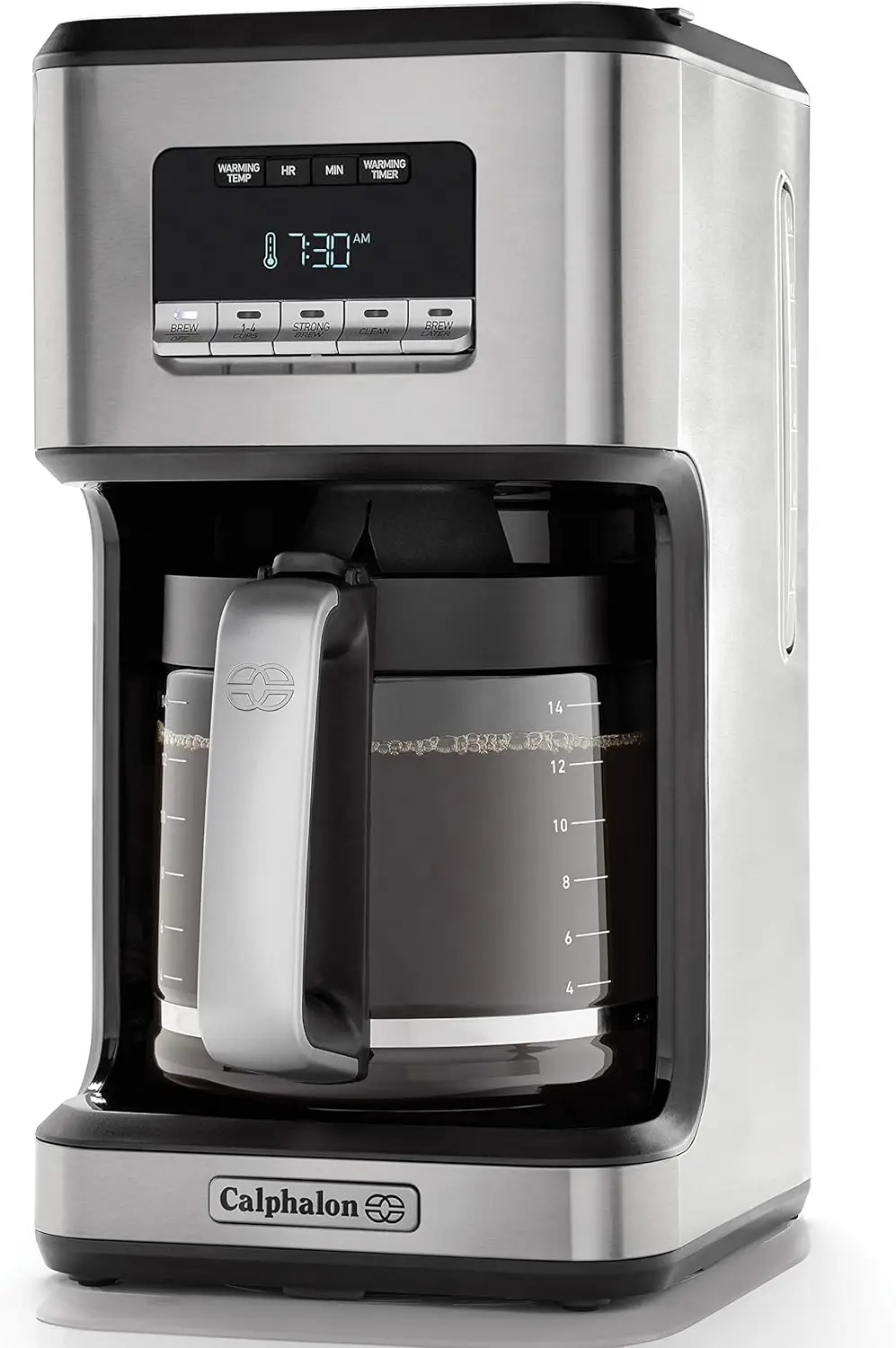 

Maker, Programmable Coffee Machine with Glass Carafe, 14 Cups, Stainless Steel