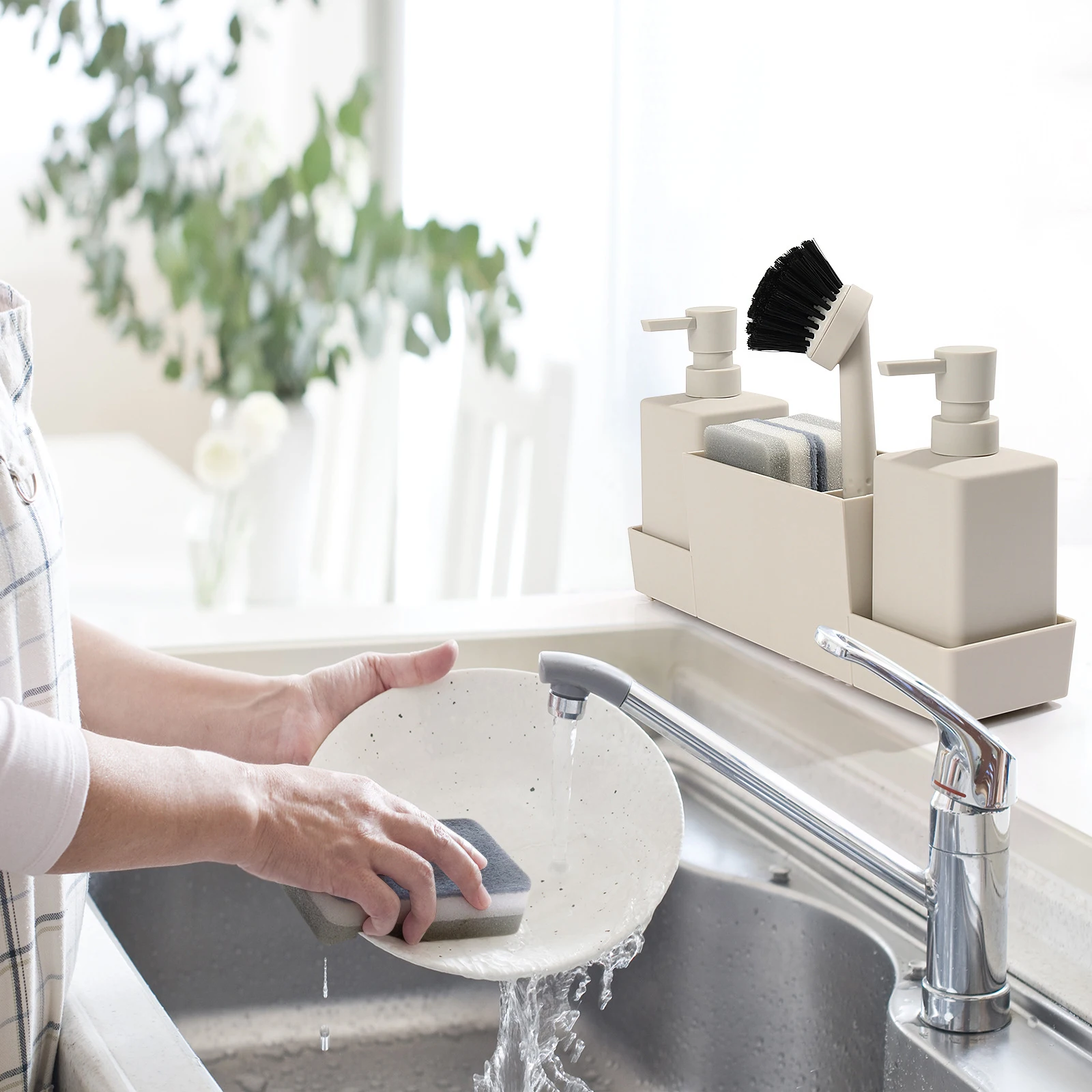 Soap Dispenser Kitchen Liquid Hand Soap Dispenser for Sponges Scrubbers Easy Clean Brush Holder Non Slip Pump