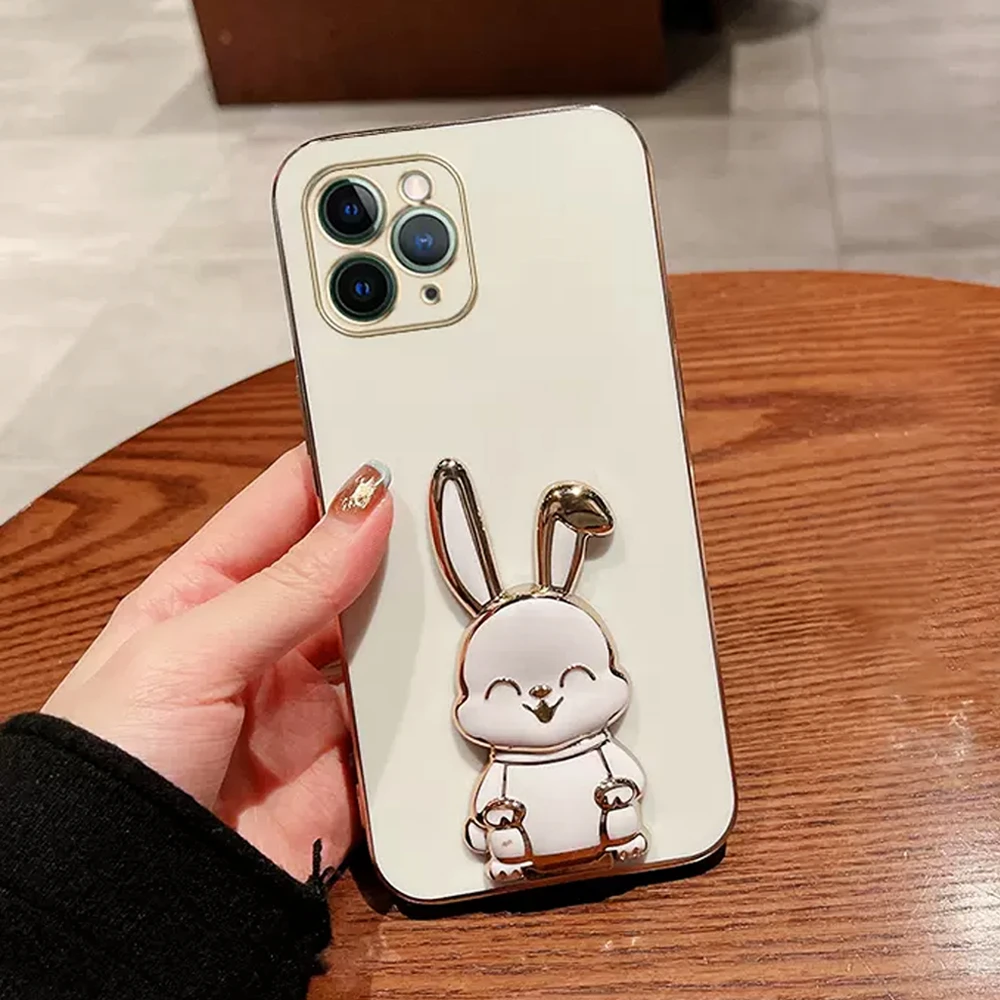 Crossbody Lanyard Rabbit Bracket Plating Silicone Phone Case