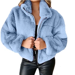 Women's Faux Fur Coats Elegant Solid Color Comfor Turn Down Collar Zipper Long Sleeve Jacket Fashion Plush Short Coats Female