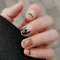 24pcs Short False Nail For Halloween Nail Diy Decor Supplies Cute Pumpkin Ghosts Pattern Fake Nail Tips For Girls Press On Nails 1