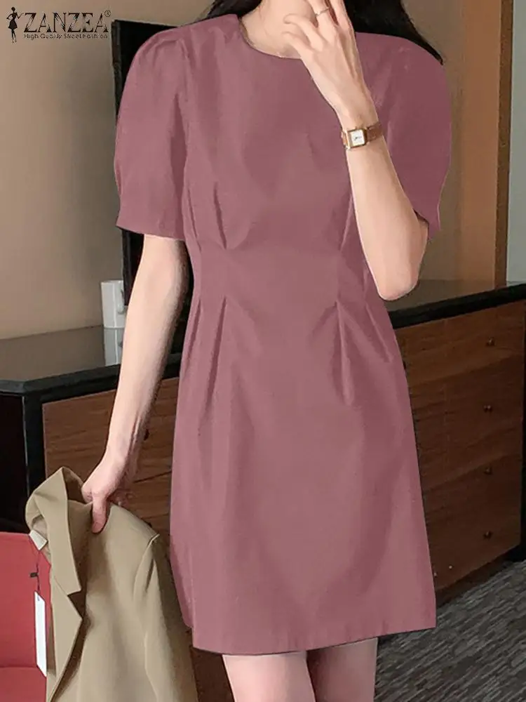 

ZANZEA Stylish Summer Dress Elegant Puff Sleeve O-Neck Sundress Women's Dresses 2023 Causal Robe Femme Holiday Beach Vestidos