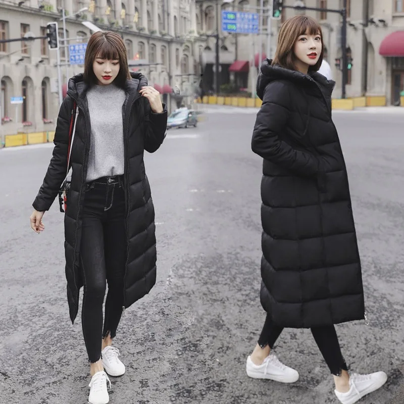 

Thickened and lengthened warm slim cotton clothes cotton clothes women's hooded over-the-knee long cotton coat winter coat
