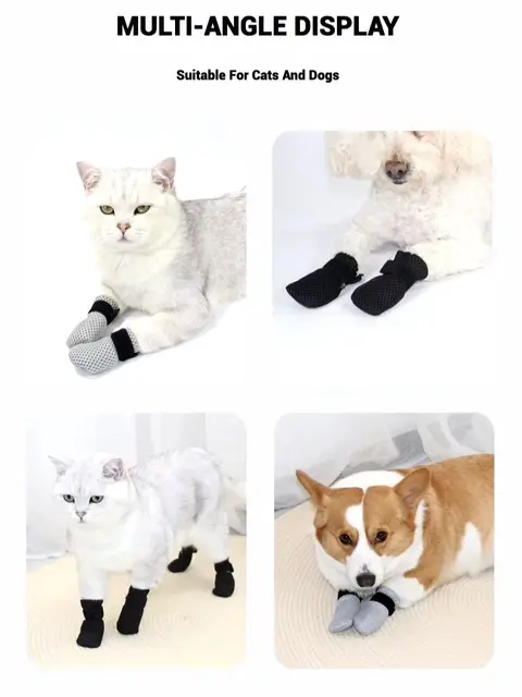 Cat Socks Anti-Scratch Protective Cats Shoes Soft Breathable Home Pet Booties With Secure Velcro Fit Noise Free Pet Supplies 3
