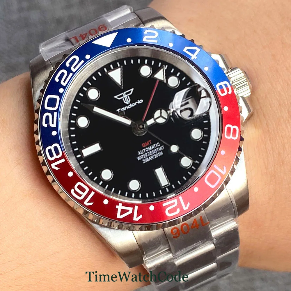 sale【Tandorio】ノーロゴ NH34a搭載 GMT腕時計　ブラック Tandorio Skx Watch NH34A GMT 200m Diving watch 37mm Ceramic