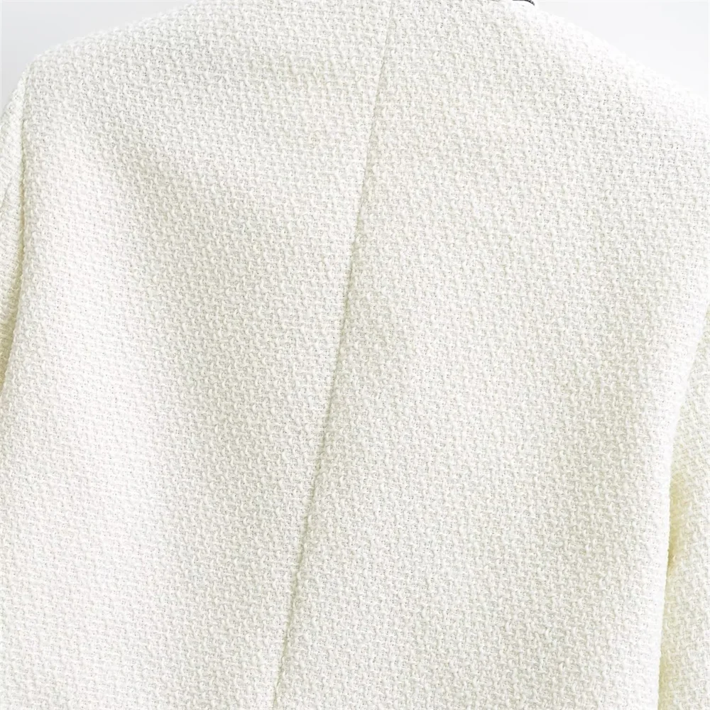 UNIZERA2023 Autumn and Winter New Women's Fashion White Small Fragrance Rough Tweed Round Neck Short Coat