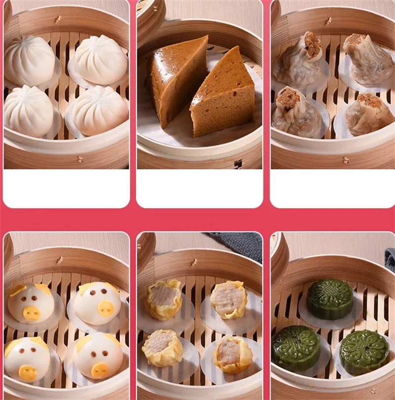 500pcs Round square bamboo steamer buns Paper Liners Non-stick Oven mat BBQ Grill Paper Hamburger Patty Baking air fryer paper bamboo steamer paper