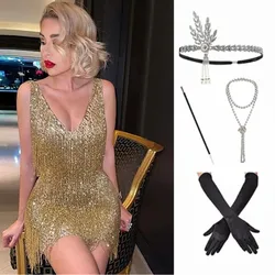 New Women's 1920S Retro V-neck Tassel Dress Banquet Evening Dress Prom Party Performance Wear Sexy
