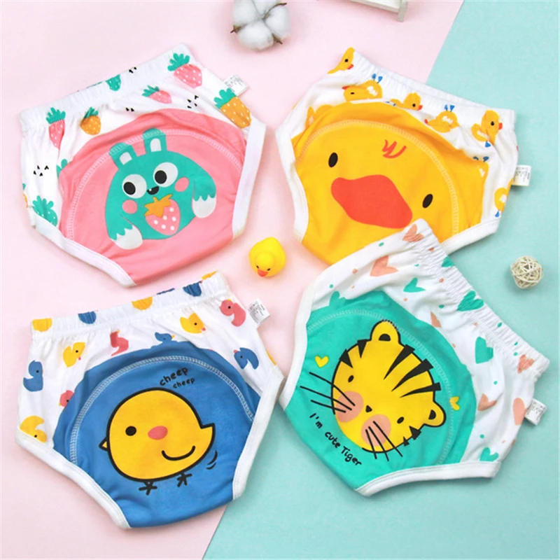 

Baby Cloth Diaper Cartoon Animal Cotton Waterproof Pocket Ecological Diapers Potty Training Panties Gauze Nappies Learning Pants