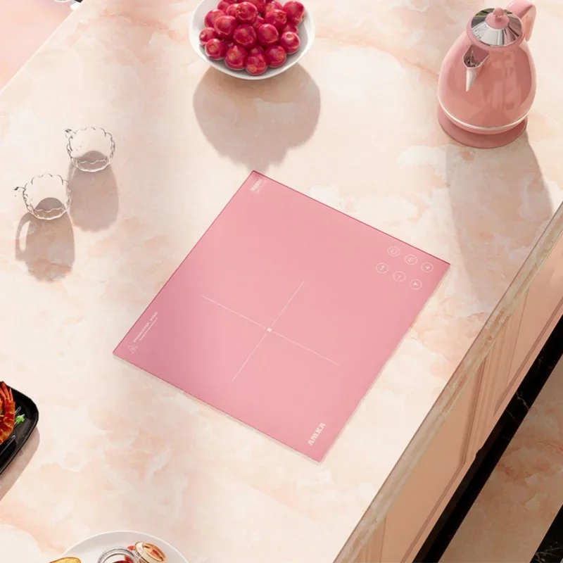 Amka Built-in Induction Cooker 220V 2200W Microcrystalline Tempered Panel Induction Cooktop Pink Touch Control Built-in Hob