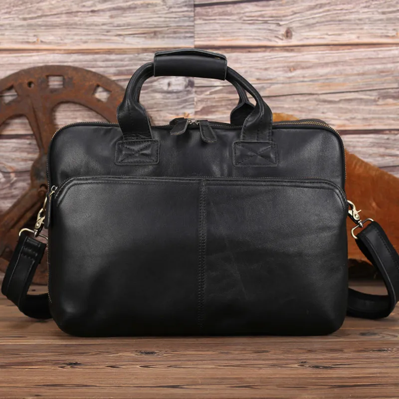 

Natural Genuine Leather Business Briefcases 15.6" Inch Laptop Bag Formal Handbags Vintage Fashion Cowskin Men Bag