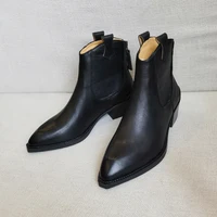 2025 Autumn Classic Chelsea Boots for Woman Genuine Leather Pointy Toe Wedge Heel Ankle Boots Simple Comfortable Cowboy Boots - Image 2