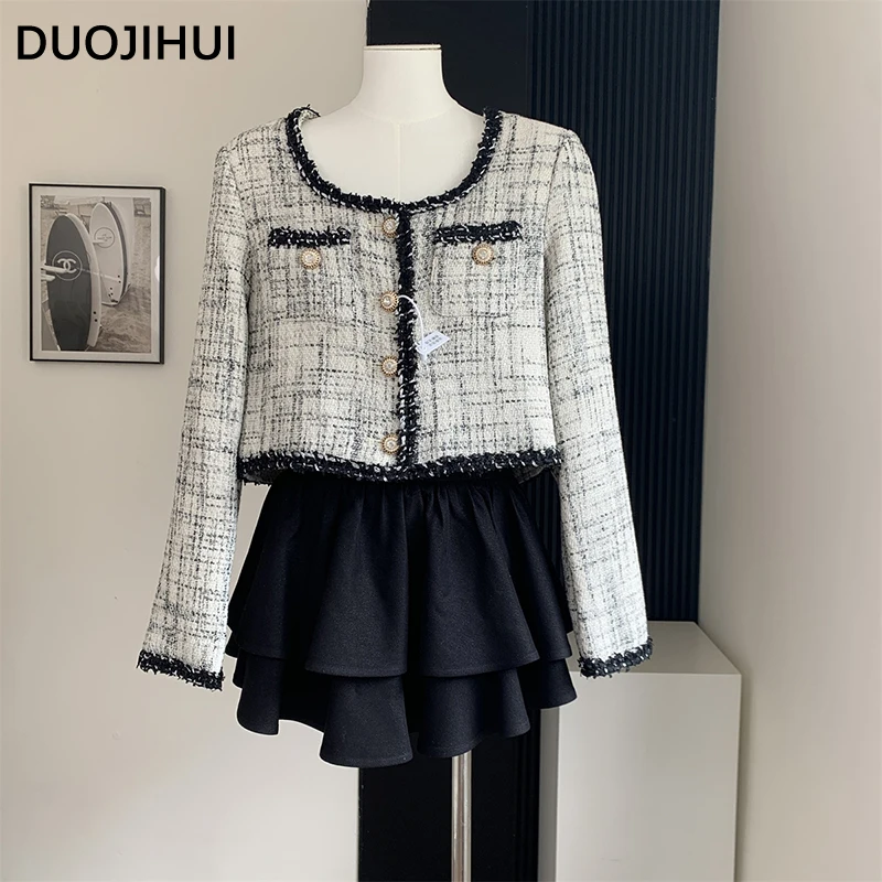 

DUOJIHUI Autumn French Sweet Loose Women Jackets New Basic Long Sleeve Simple Casual Office Ladies Fashion Button Female Jackets