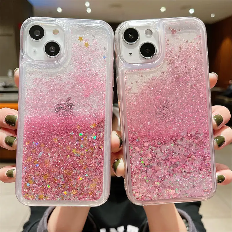 รูปสินค้า เคสใสกันกระแทก กลิตเตอร์หัวใจ สำหรับ iPhone 16/15/14/13/12/11