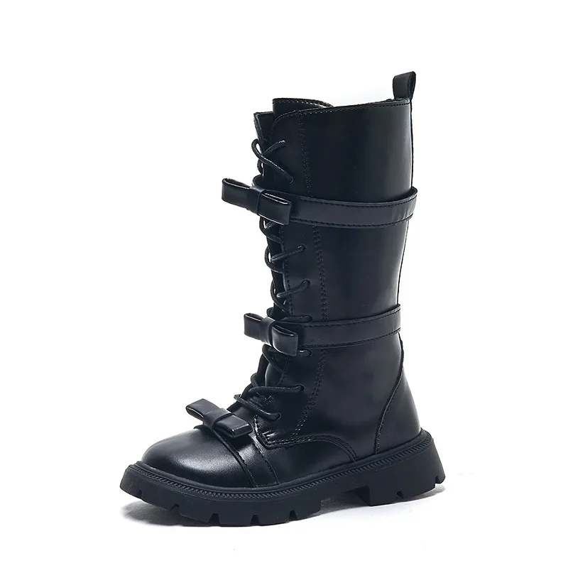 Kids'Boots 솔리드 컬러 PU 가죽 패션 가을 무릎 높이 부츠 소녀용 미끄럼 방지 통기성 블랙 화이트 사이즈 21-37