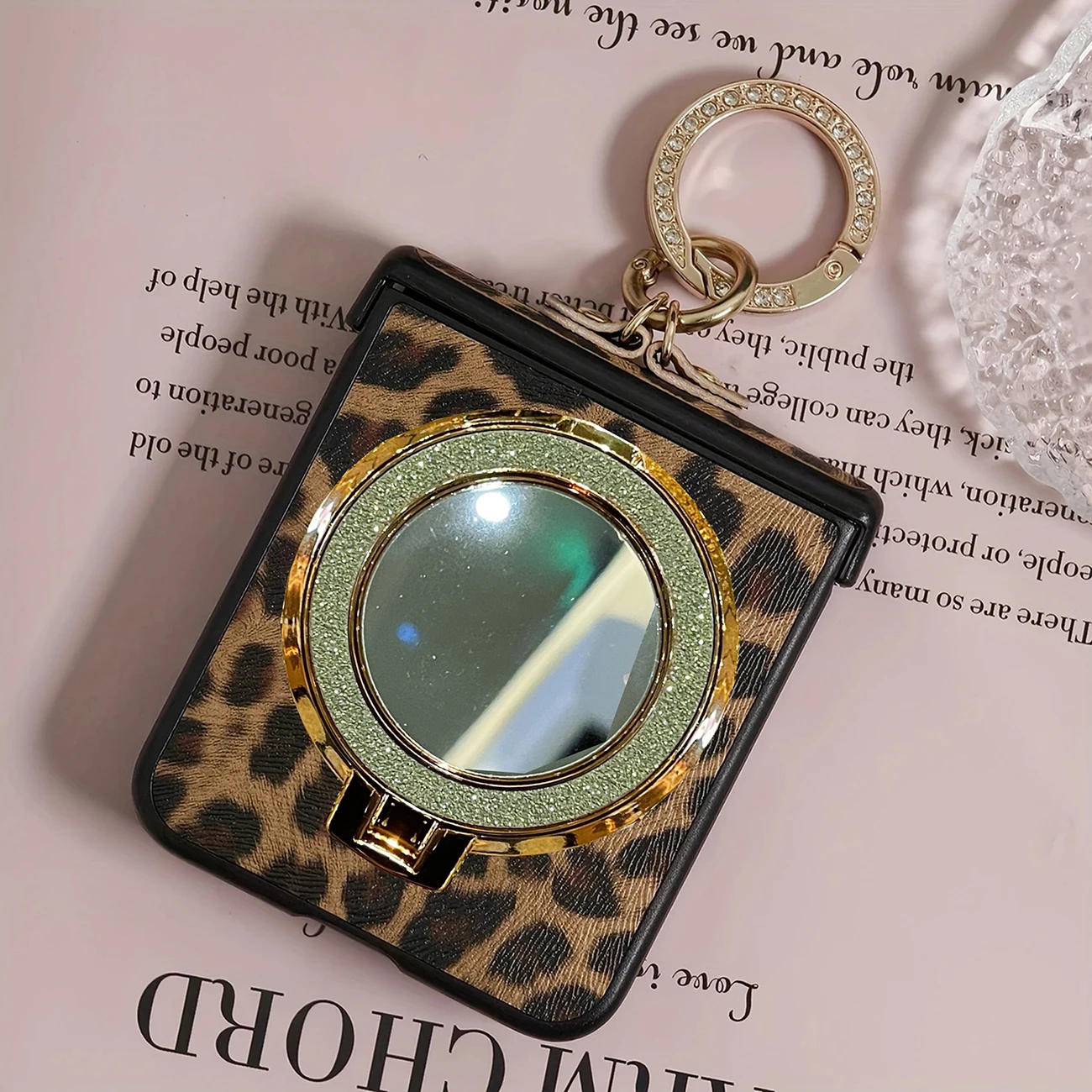 Elegant Leopard Print Phone Case with Mirror Bracket and Ring Buckle