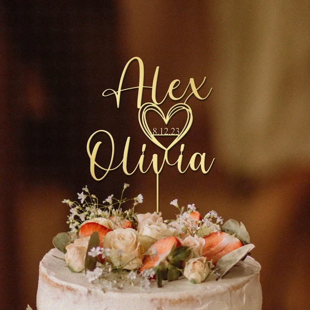 Topper de madeira personalizado do bolo para o casamento, nome feito sob  encomenda e topper rústico do bolo de casamento da data, aniversário com  toppers do bolo do nome - AliExpress