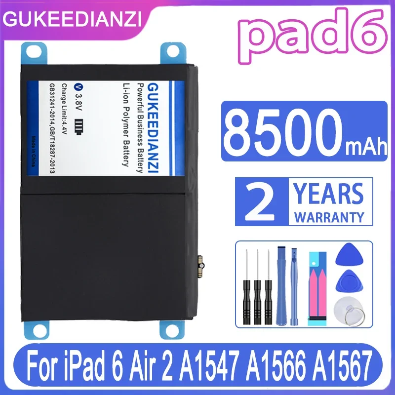

GUKEEDIANZI Pad6 8500mAh Replacement Battery For Apple IPad 6 IPad6 Air 2 Air2 A1547 A1566 A1567 Batteries + Free Tools