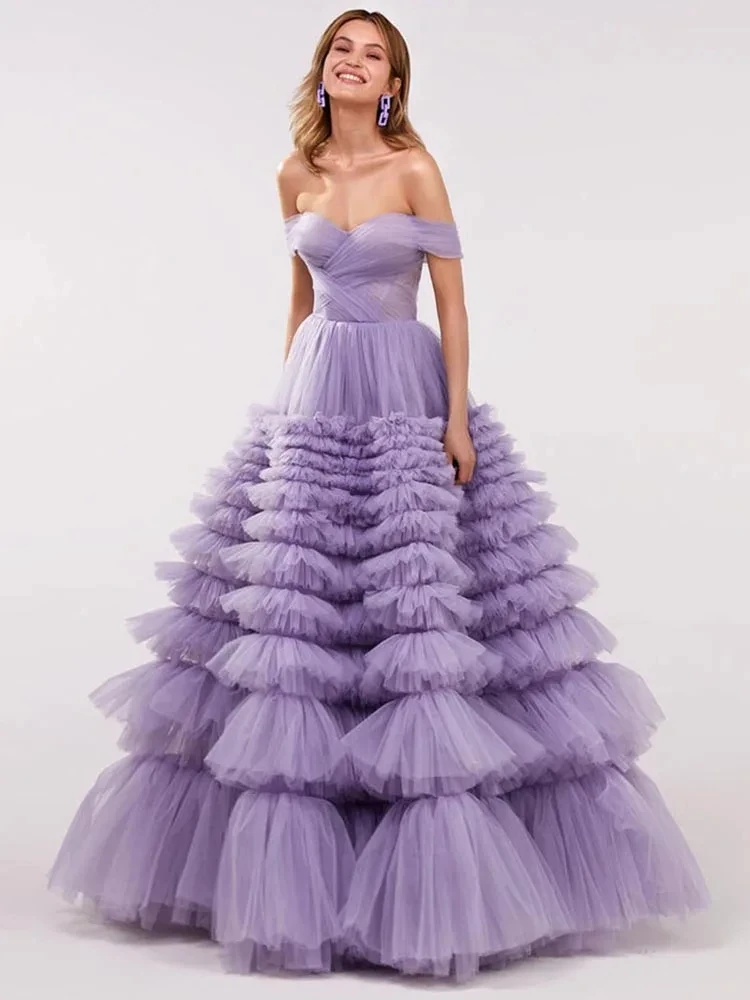 

Vintage Evening Dresses Tulle A-Line Ball Gowns Off The Shoulder Romantic Prom Dress For Women 2024 Backless Vestidos De Gala