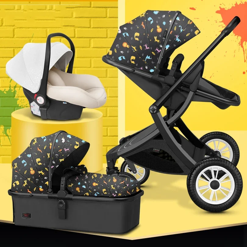 Baby stroller 3in1 with car seat High Landscape Stroller caetoon Baby Carriage Foldable Stroller Bassinet Puchair Newborn