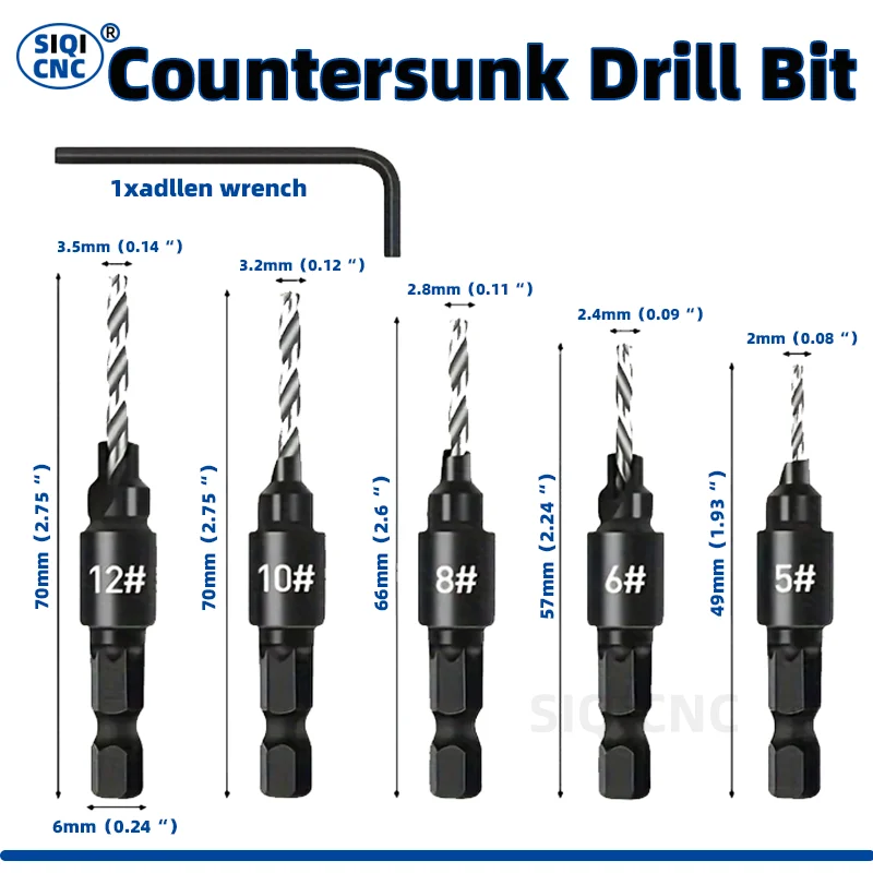 5PCS Woodworking Countersunk Head Drill And Chamfering One Piece Hexagonal Handle Countersunk Fried Dough Twist Drill drill bit set drill bits drill bit woodworking drill woodworking chamfering tool woodworking tools countersink drill bit woodworking countersink woodworking drill tool set woodworking drill bits woodworking drill accessories countersink drill drill cutter
