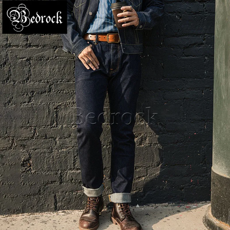 12oz one washed red line denim raw cattle jeans summer thin dark blue skinny jeans men's pencil pants button fly slim trousers