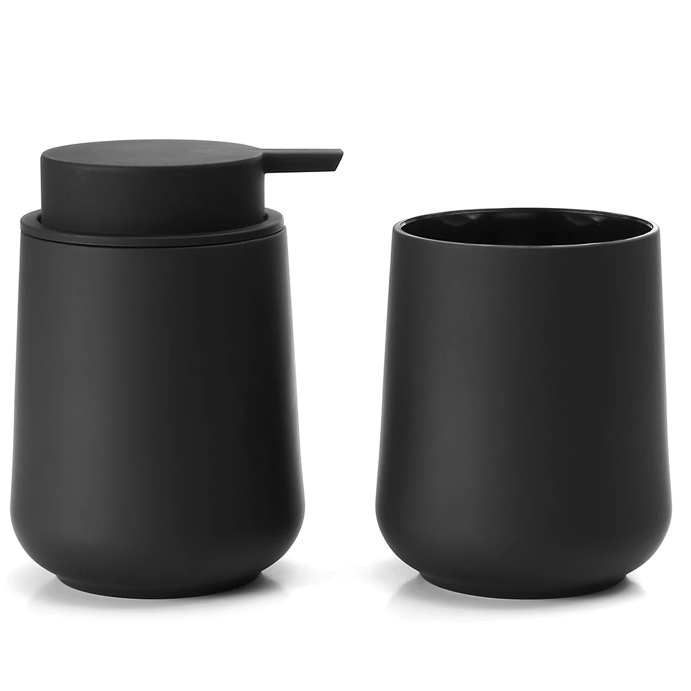 Bathroom Accessory Set-2-Piece Soap Dispenser and Cup for Bathroom Vanity Decor in Matte Black