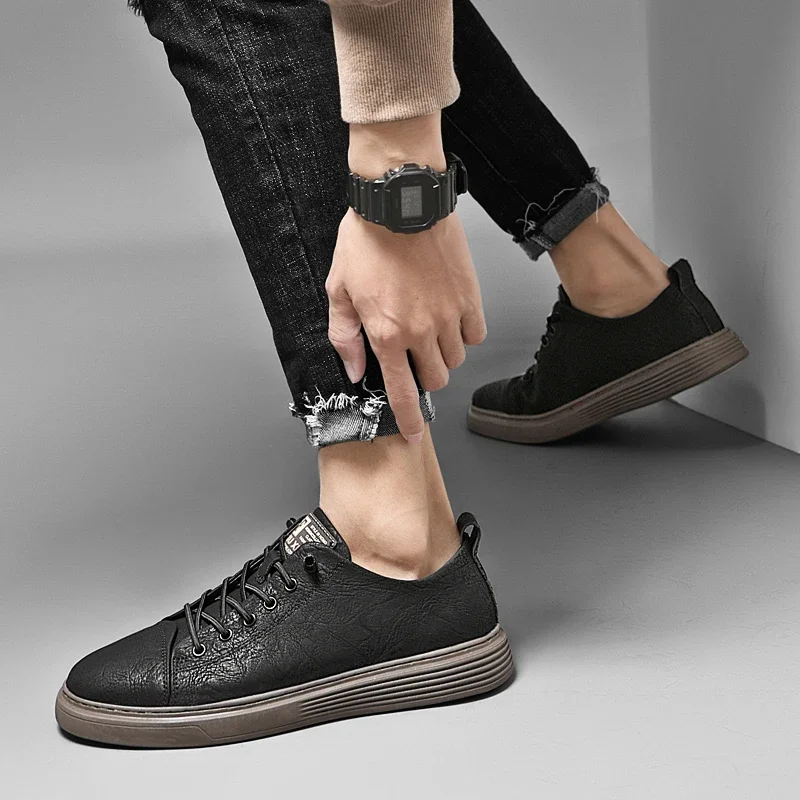 Genuine Leather Men Casual Shoes Designer Luxury Brand Lace Up Skateboard Sneakers Italian Men's Shoes Mocassins Plus Size 47 casual sneakers,leather shoes,leather sneakers