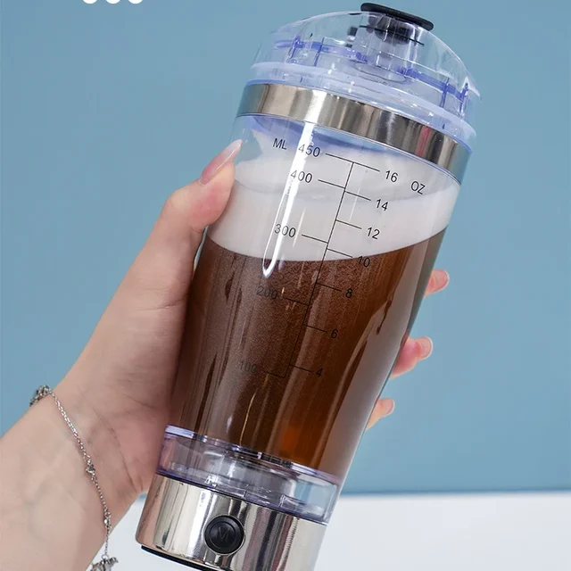450/600ML Electric Shaker Cup Lazy Stirring Cup Coffee Cup Stainless Steel Protein Powder Sports Fitness Water Cup 2