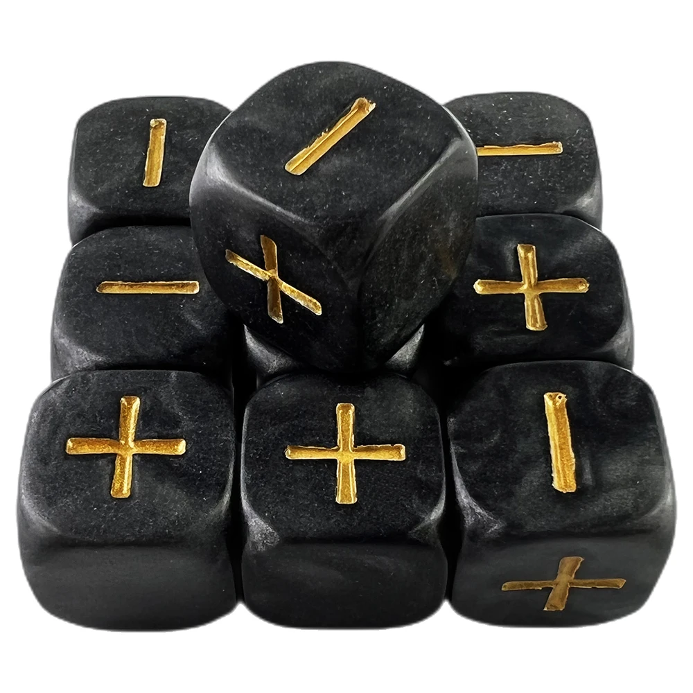 Fate Dice "+,-" 10PCS 16mm Mable Effect with Gold Ink for Fate & Fudge Game Accessories game dice dice set acrylic dice