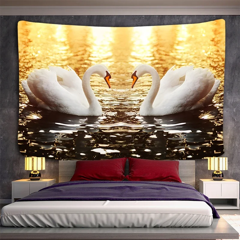 Cigni Coppie Arazzo Animali Uccelli Arazzo Romantico Estetico Amore Arazzo Appeso A Parete Per Camera Da Letto Soggiorno Dormitorio Decor