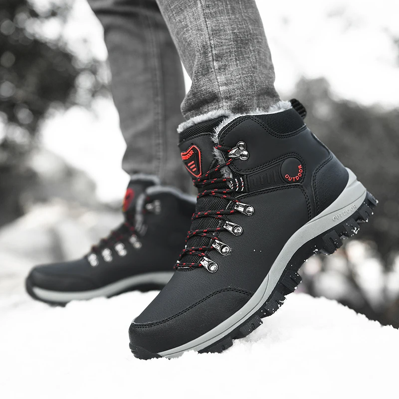 Winter Men Boots Waterproof Leather Sneakers Men Snow Boots 2024 Outdoor Non-slip Plush Warm Ankle Hiking Boots Men Winter Shoes