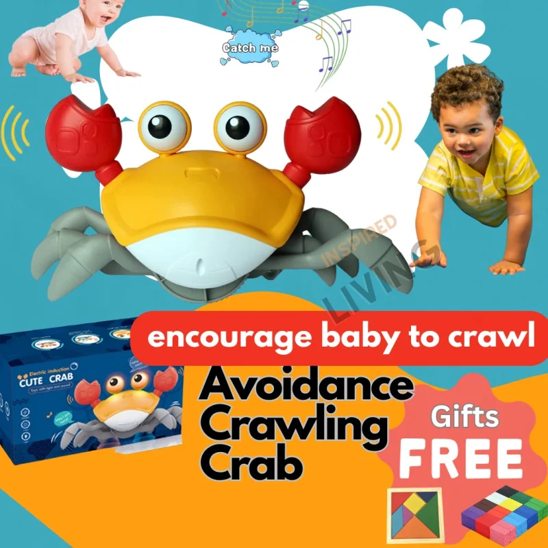 

Crawling Crab Baby Toys - Automatically Avoid Obstacles with Music and Light Up | Xmas Gift | Christmas Gift | Birthday Gift