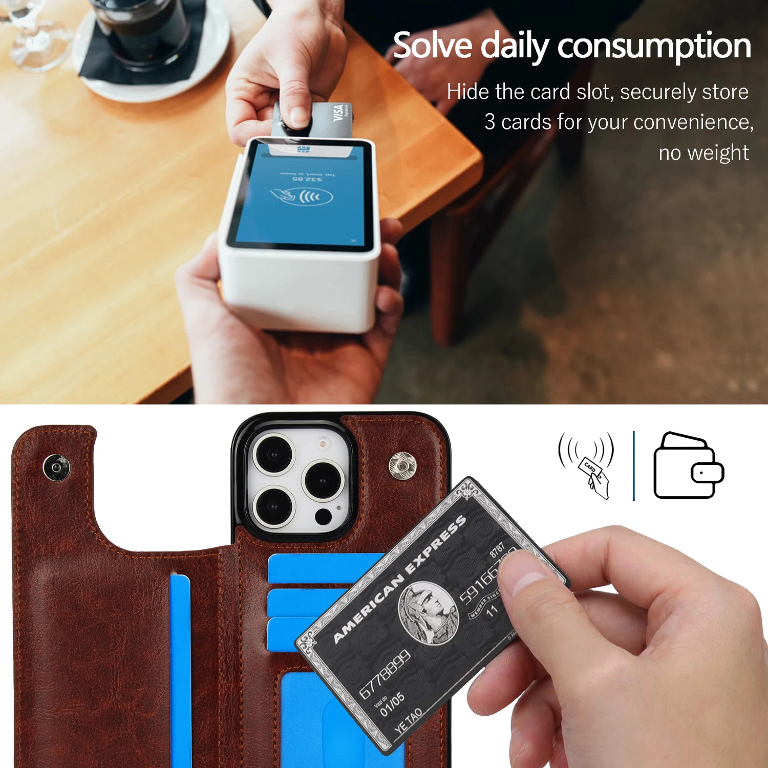 Double Buckle Leather Wallet Case with Card Slot and Magnetic Flip Closure