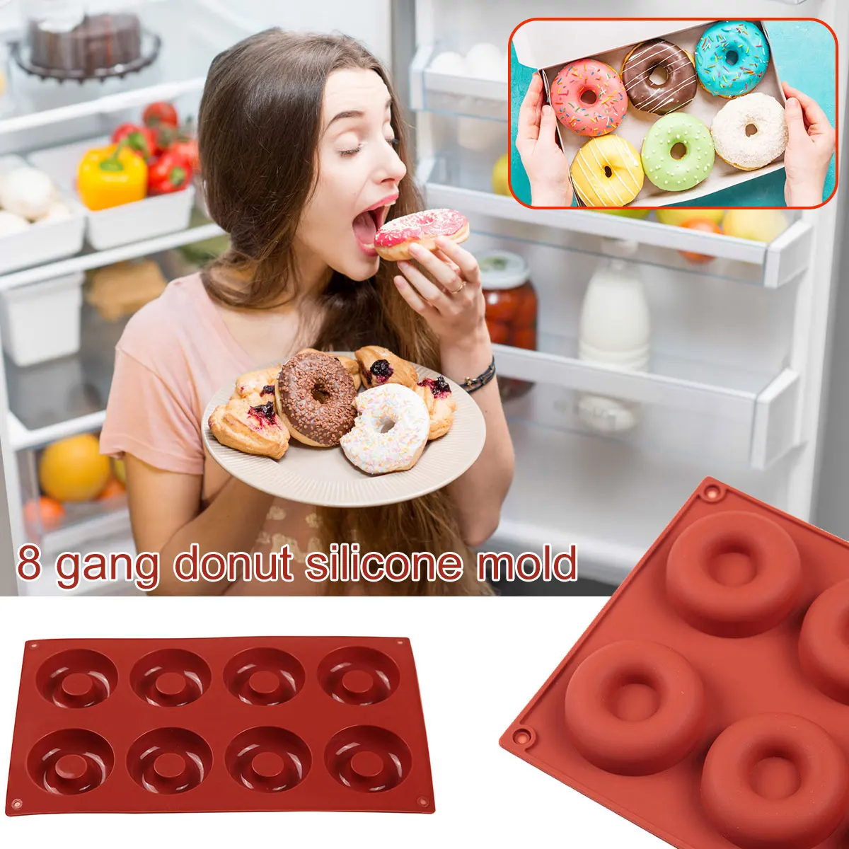 Donut Mold 8 Slots Silicone Non-Stick Donut Mold Heat Resistant Baking Donut Tray Reusable Donut Mold Tray Silicone Doughnut Pan