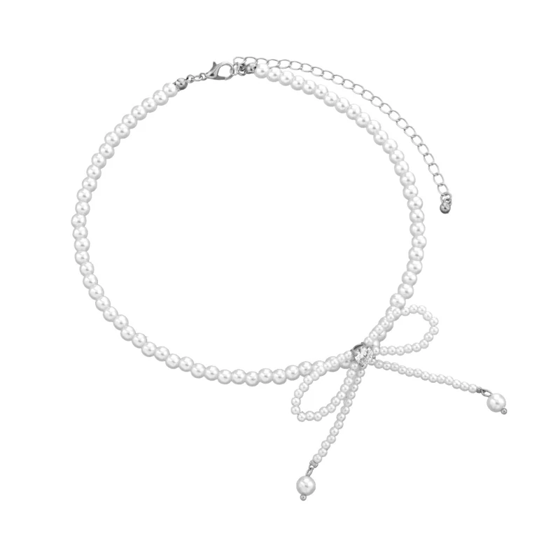 

Stylish Pearls Necklace with Butterfly Bows Charm Decor Temperament Collarbone Chain Elegant Neckchain Fashion Jewelry Dropship