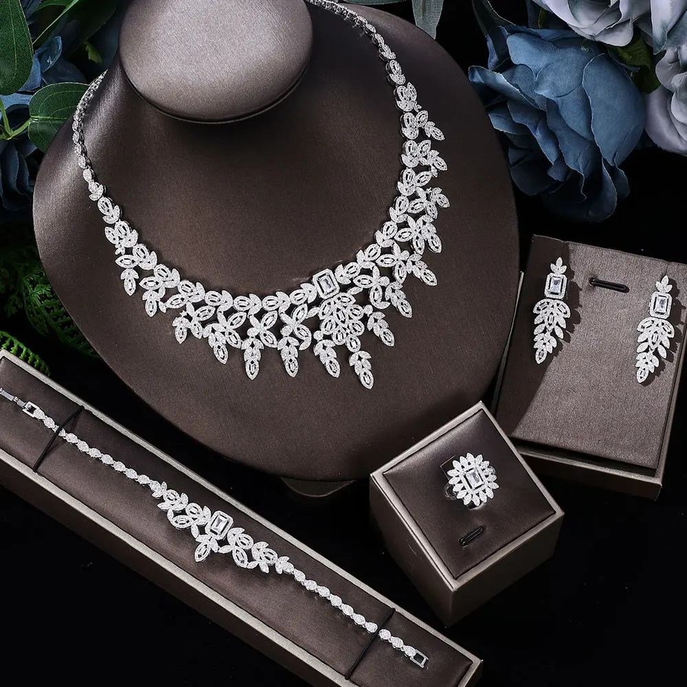 2024-new-luxury-4-piece-women's-wedding-jewelry-set-crystal-necklace-set-nigeria-dubai-jewelry-set