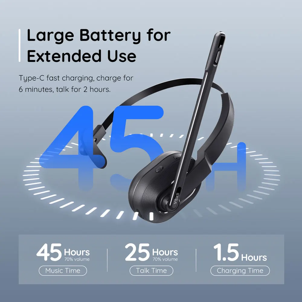 EKSA-auriculares inalámbricos H16, cascos con Bluetooth 5,2, micrófono AI  ENC, 35H de tiempo de